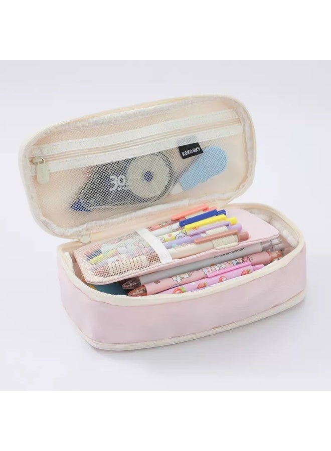 SPECIAL Pink Large Storage Pencil Case Pen Bag with Zipper Big Capacity Pouch Organizer for Office Travel Holder Box - Image 4